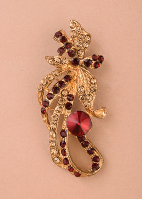 Ruby Red Stone Embedded Floral Brooch image number 0